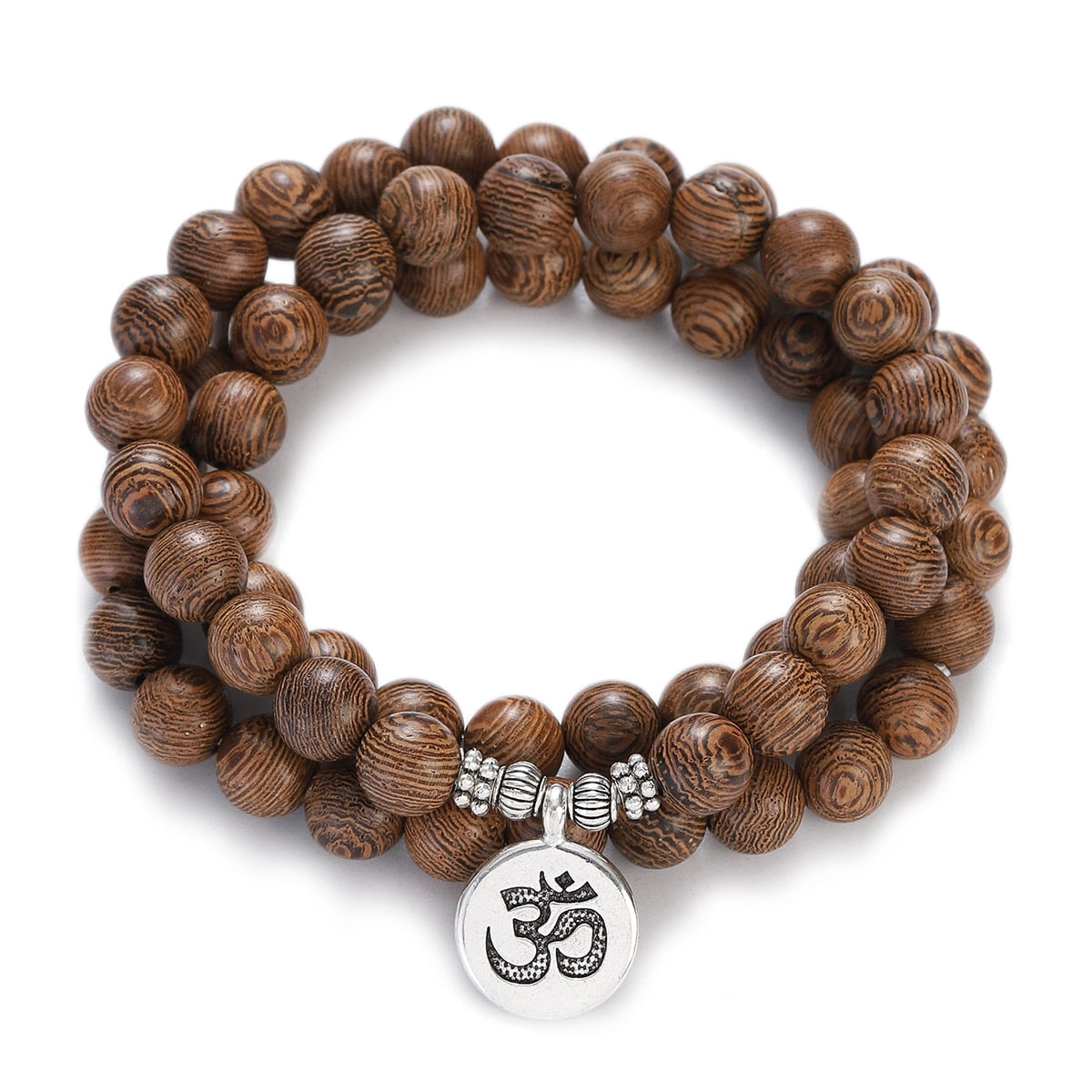 Bracelet Bouddhiste Tibétain en Perles de Bois avec Lotus OM