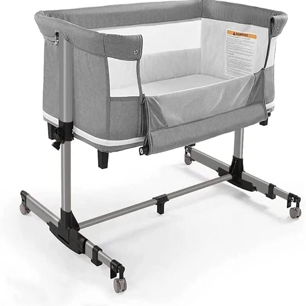 Baby Bassinet Bedside Sleeper Bedside Crib,3 in 1 Travel Baby Crib with Portable Bag,Gray