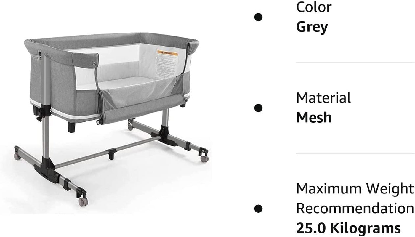 Baby Bassinet Bedside Sleeper Bedside Crib,3 in 1 Travel Baby Crib with Portable Bag,Gray